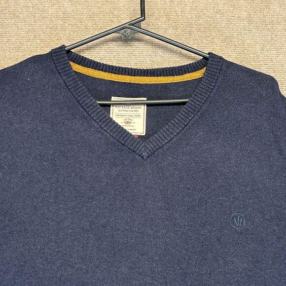 Fat Face Brand Sweater Men's XL Navy Pullover Cashmere Cotton Blend V-Neck UK - Picture 2 of 10